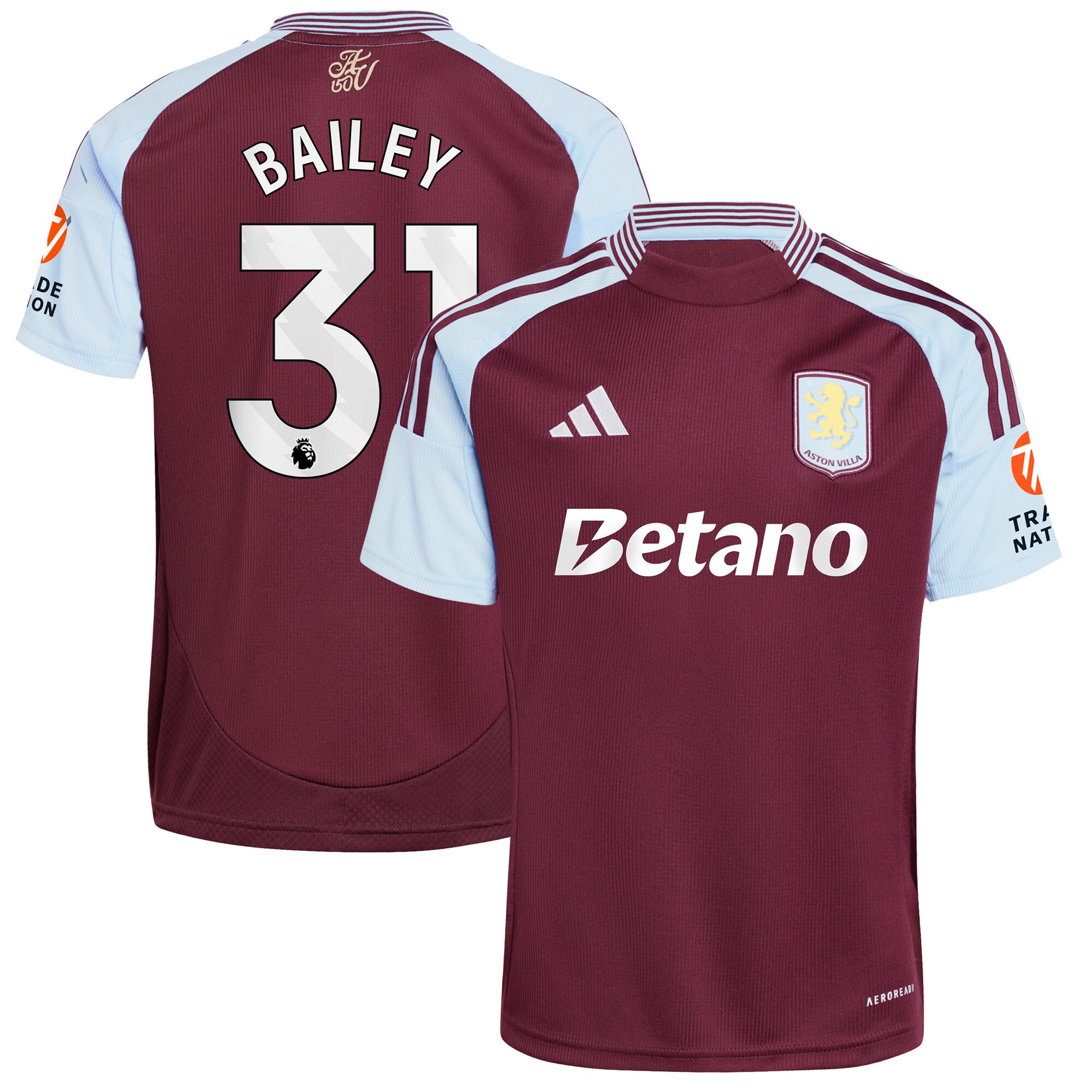 Aston Villa aston villa adidas home shirt 2024-25 with bailey 31 printing Kits - Official Football Shirts & Training Gear
