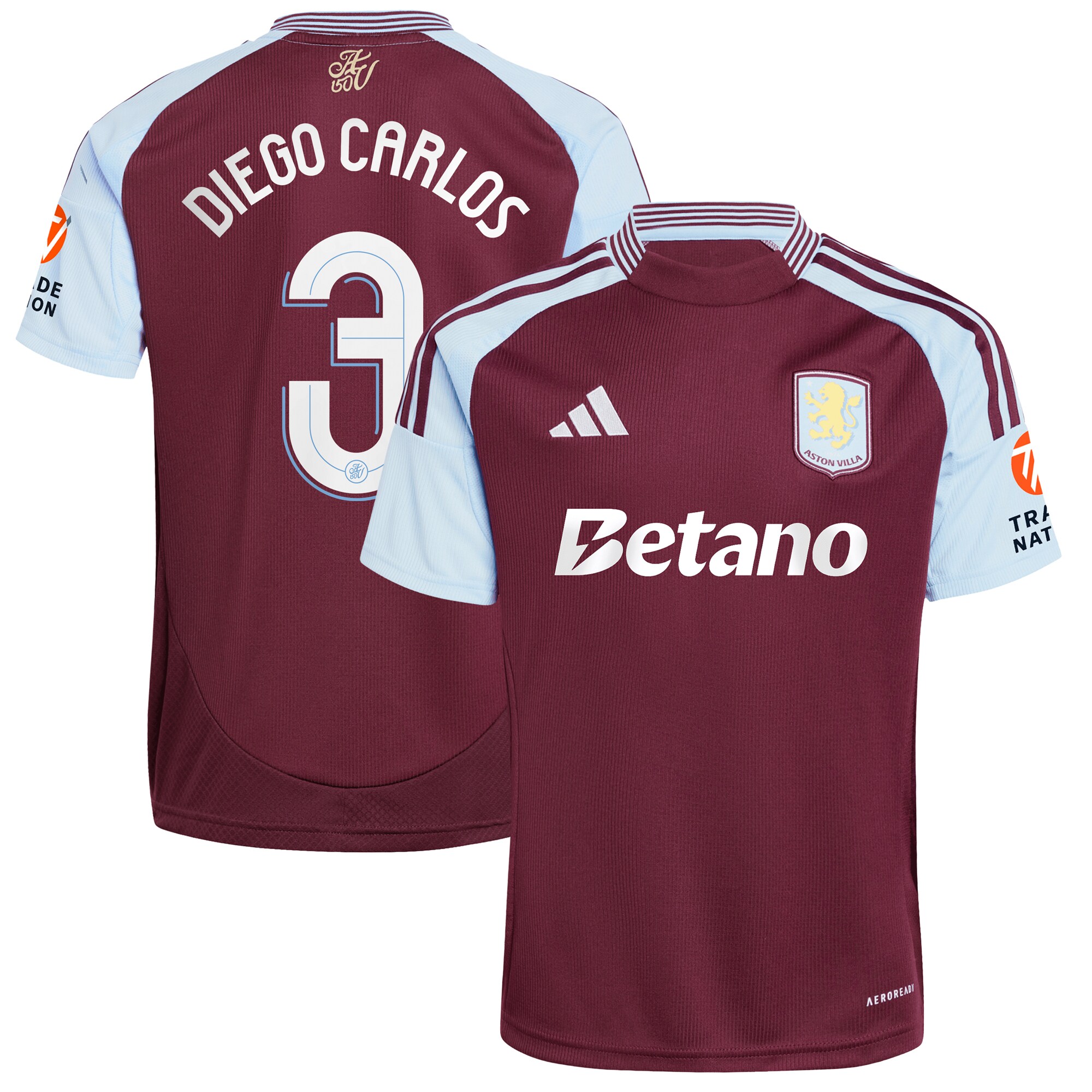 Aston Villa aston villa adidas home shirt 2024-25 with diego carlos 3 cup printing Kits - Official Football Shirts & Training Gear