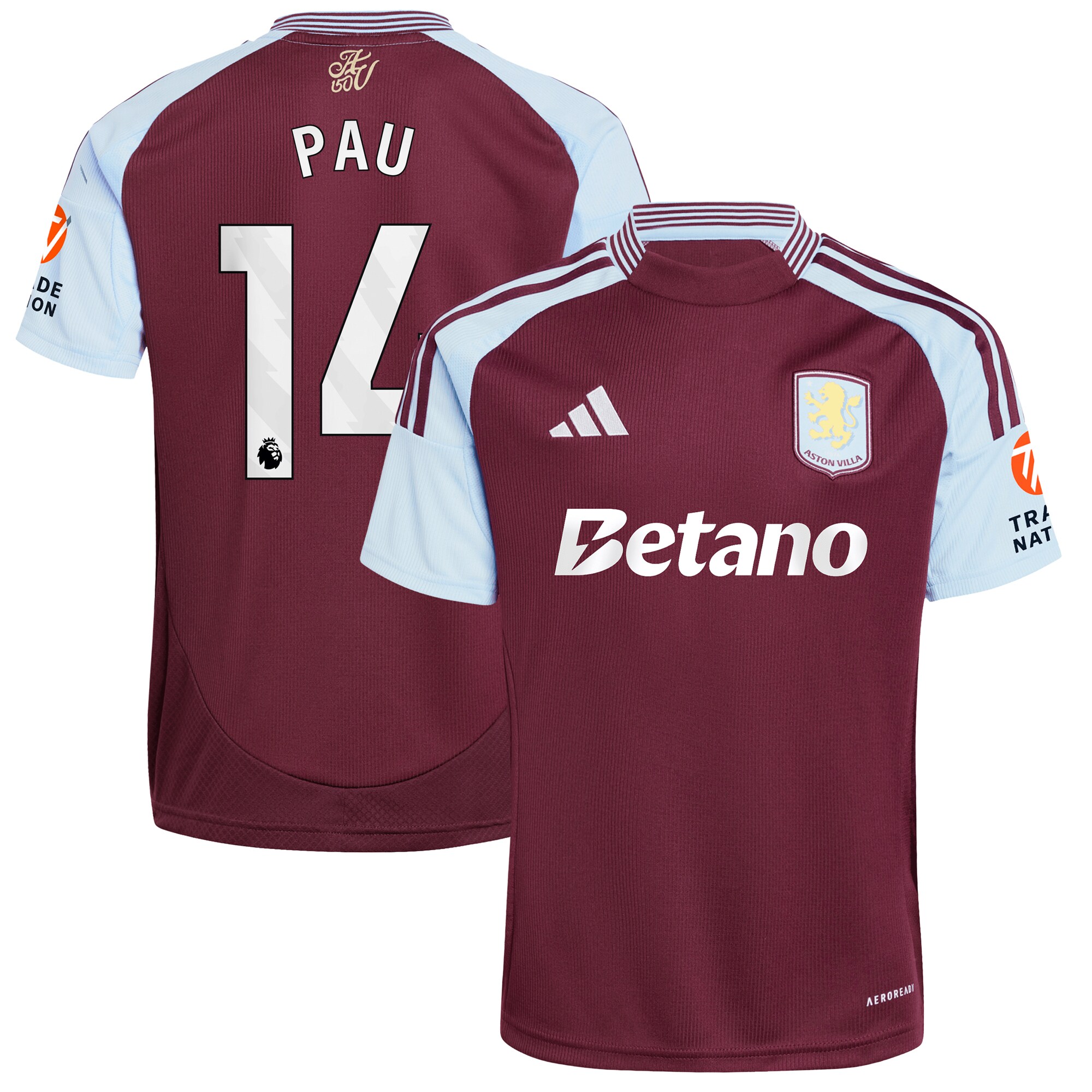 Aston Villa aston villa adidas home shirt 2024-25 with pau 14 printing Kits - Official Football Shirts & Training Gear
