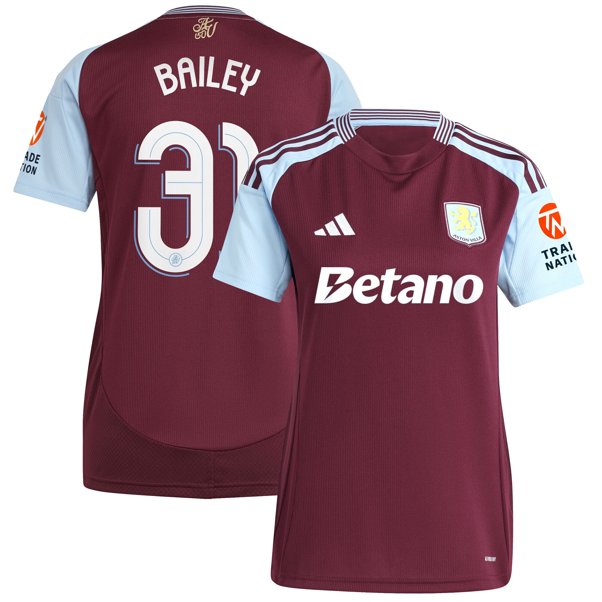 Aston Villa aston villa adidas home shirt 2024-25 – womens with bailey 31 cup printing Kits - Official Football Shirts & Training Gear