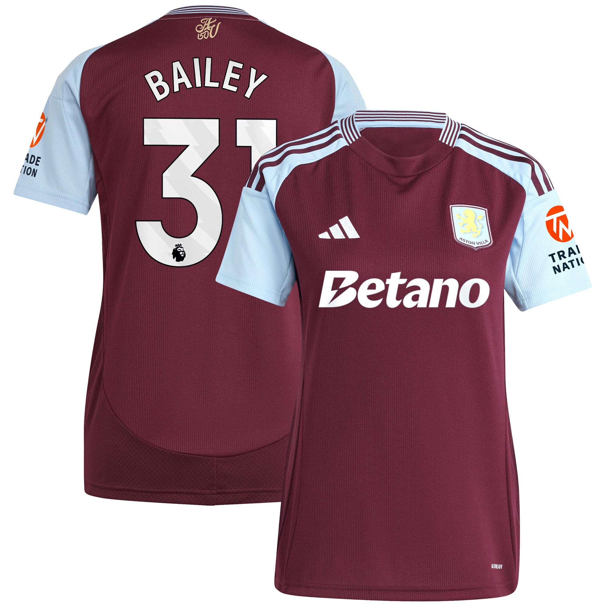 Aston Villa aston villa adidas home shirt 2024-25 – womens with bailey 31 printing Kits - Official Football Shirts & Training Gear