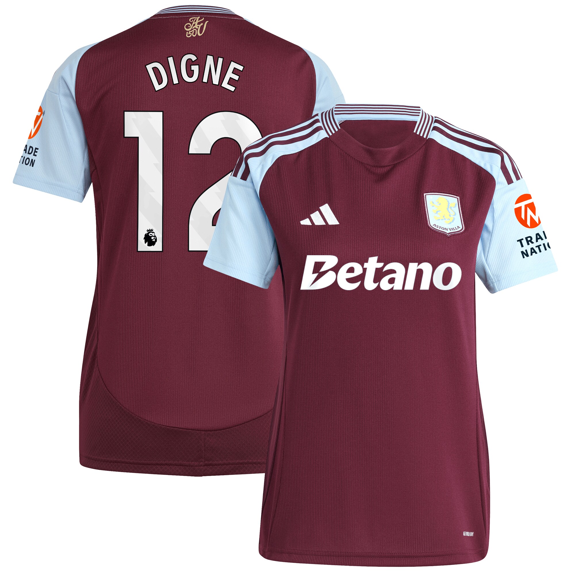 Aston Villa aston villa adidas home shirt 2024-25 – womens with digne 12 printing Kits - Official Football Shirts & Training Gear