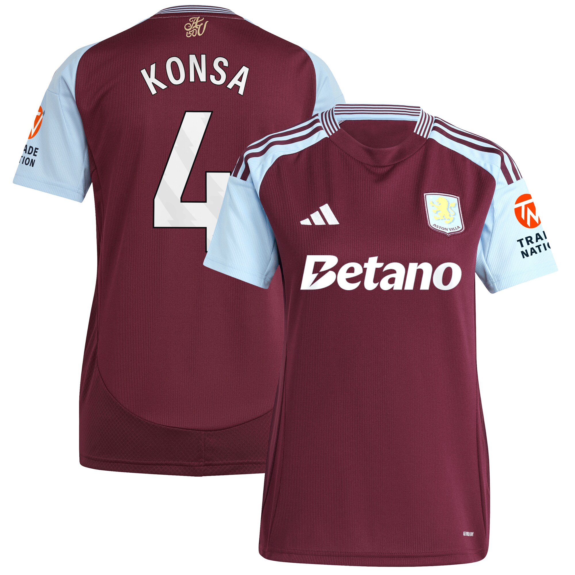 Aston Villa aston villa adidas home shirt 2024-25 – womens with konsa 4 printing Kits - Official Football Shirts & Training Gear