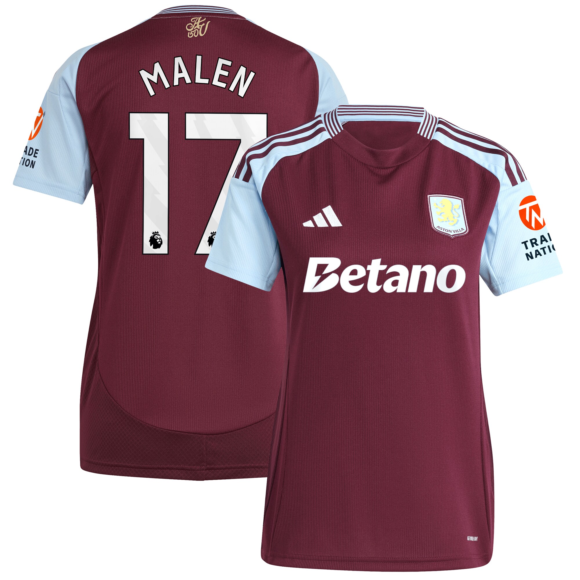 Aston Villa aston villa adidas home shirt 2024-25 – womens with malen 17 printing Kits - Official Football Shirts & Training Gear