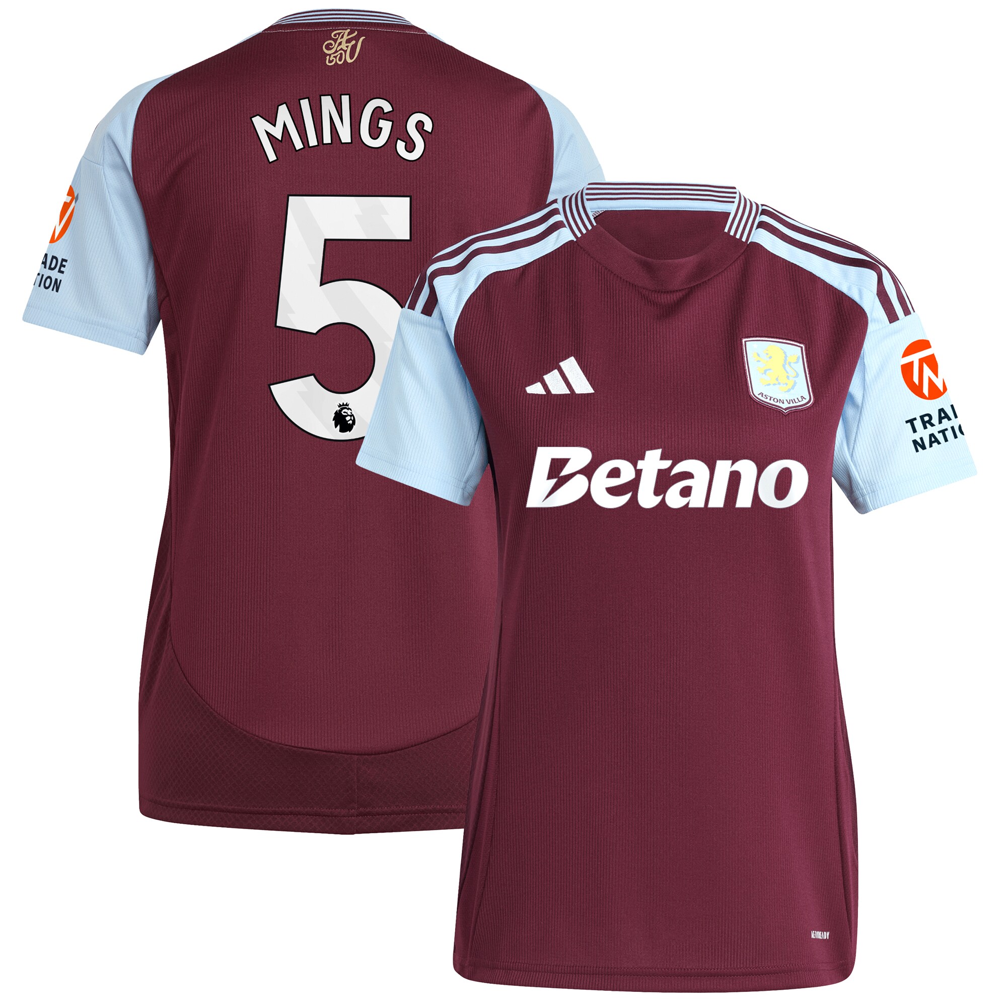 Aston Villa aston villa adidas home shirt 2024-25 – womens with mings 5 printing Kits - Official Football Shirts & Training Gear