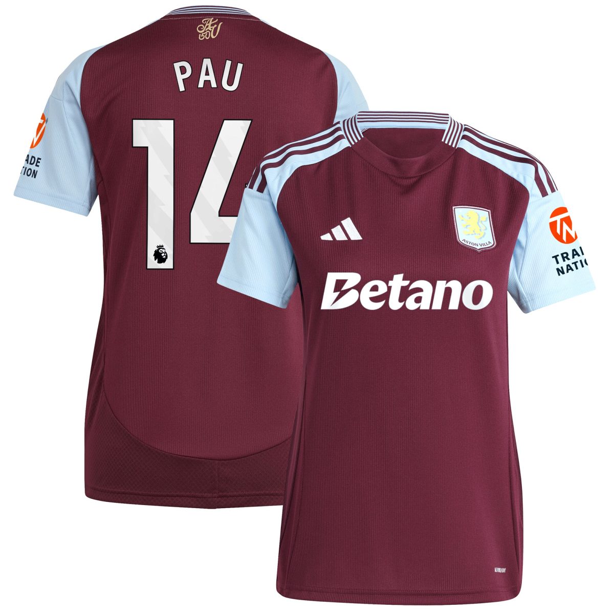 Aston Villa aston villa adidas home shirt 2024-25 – womens with pau 14 printing Kits - Official Football Shirts & Training Gear