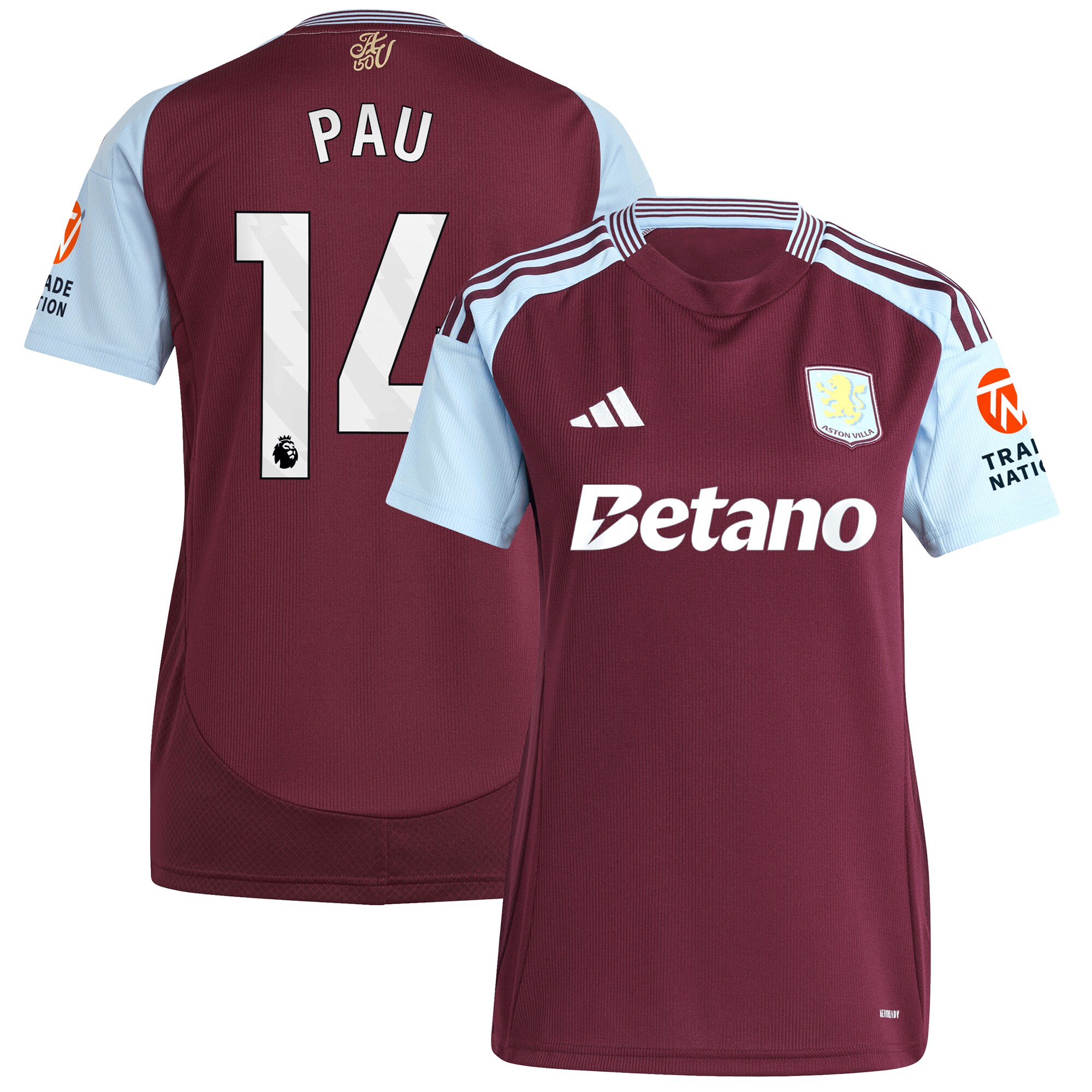 Aston Villa aston villa adidas home shirt 2024-25 – womens with pau 14 printing Kits - Official Football Shirts & Training Gear