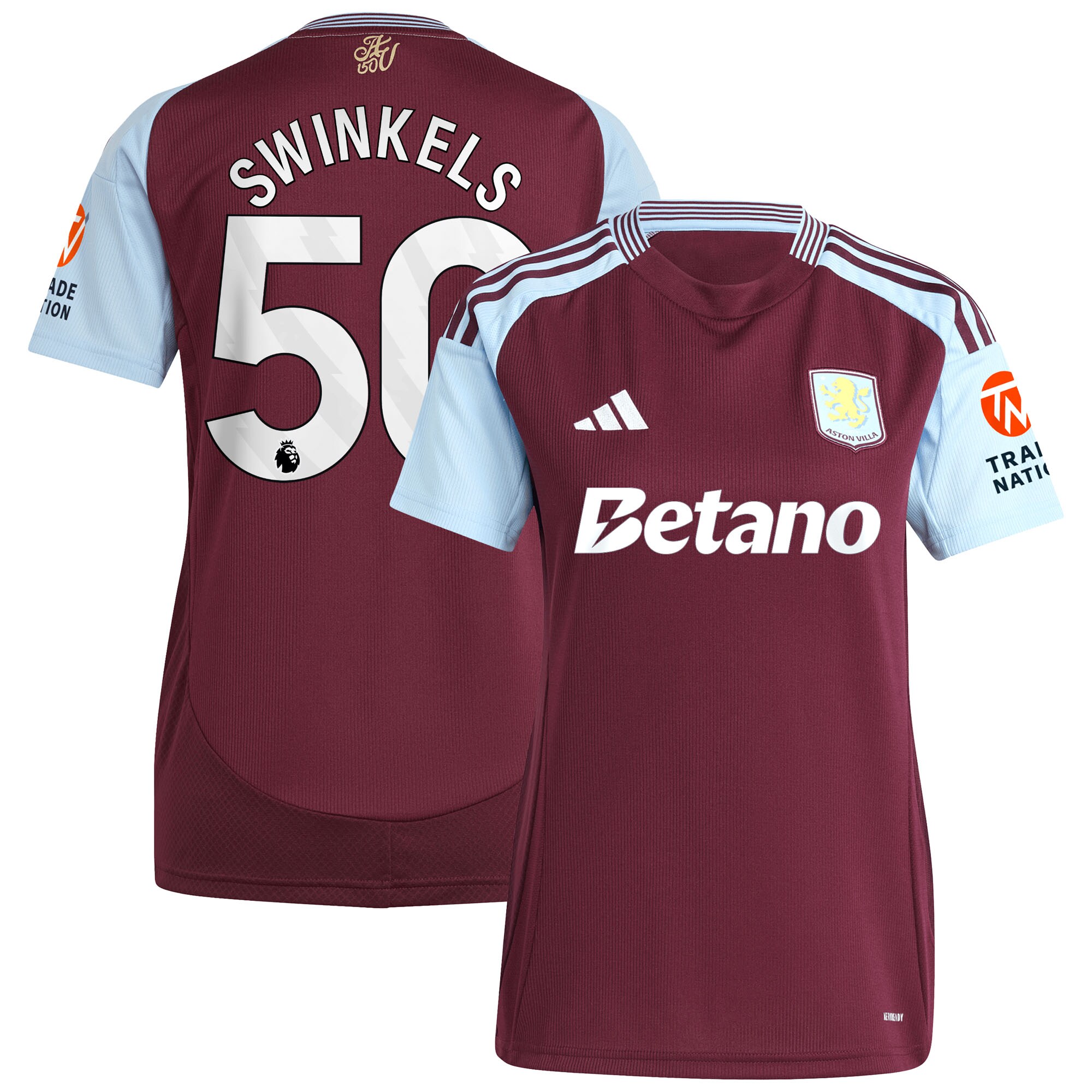 Aston Villa aston villa adidas home shirt 2024-25 – womens with swinkels 50 printing Kits - Official Football Shirts & Training Gear