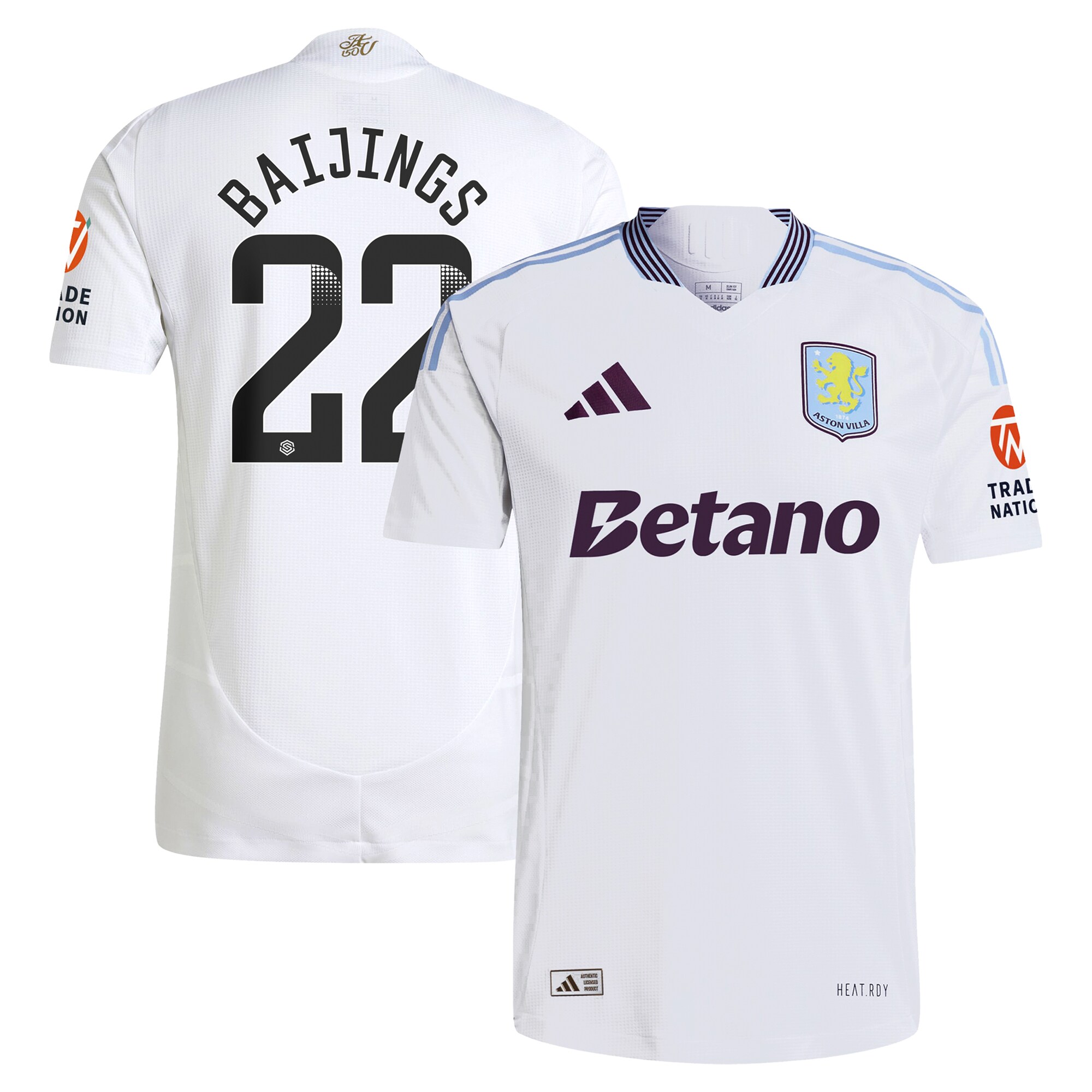 Aston Villa aston villa adidas wsl away authentic shirt 2024-25 with baijings 22 printing Kits - Official Football Shirts & Training Gear