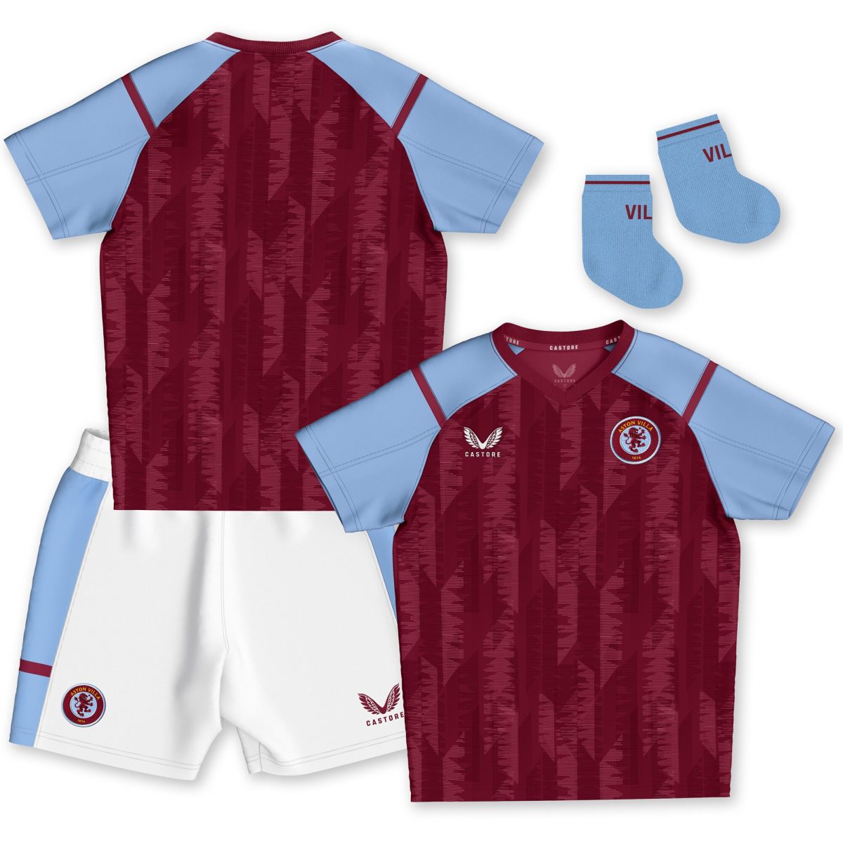 Aston Villa aston villa castore home baby kit 2023-24 with custom printing Kits - Official Football Shirts & Training Gear
