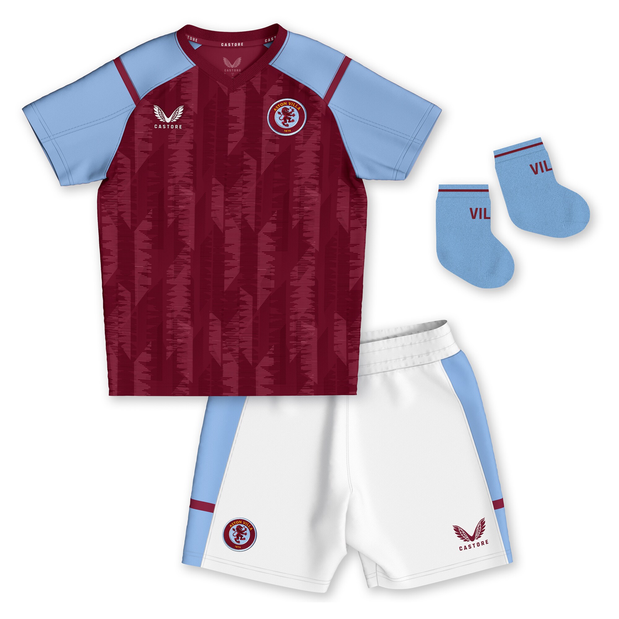 Aston Villa aston villa castore home baby kit 2023-24 with custom printing Kits - Official Football Shirts & Training Gear