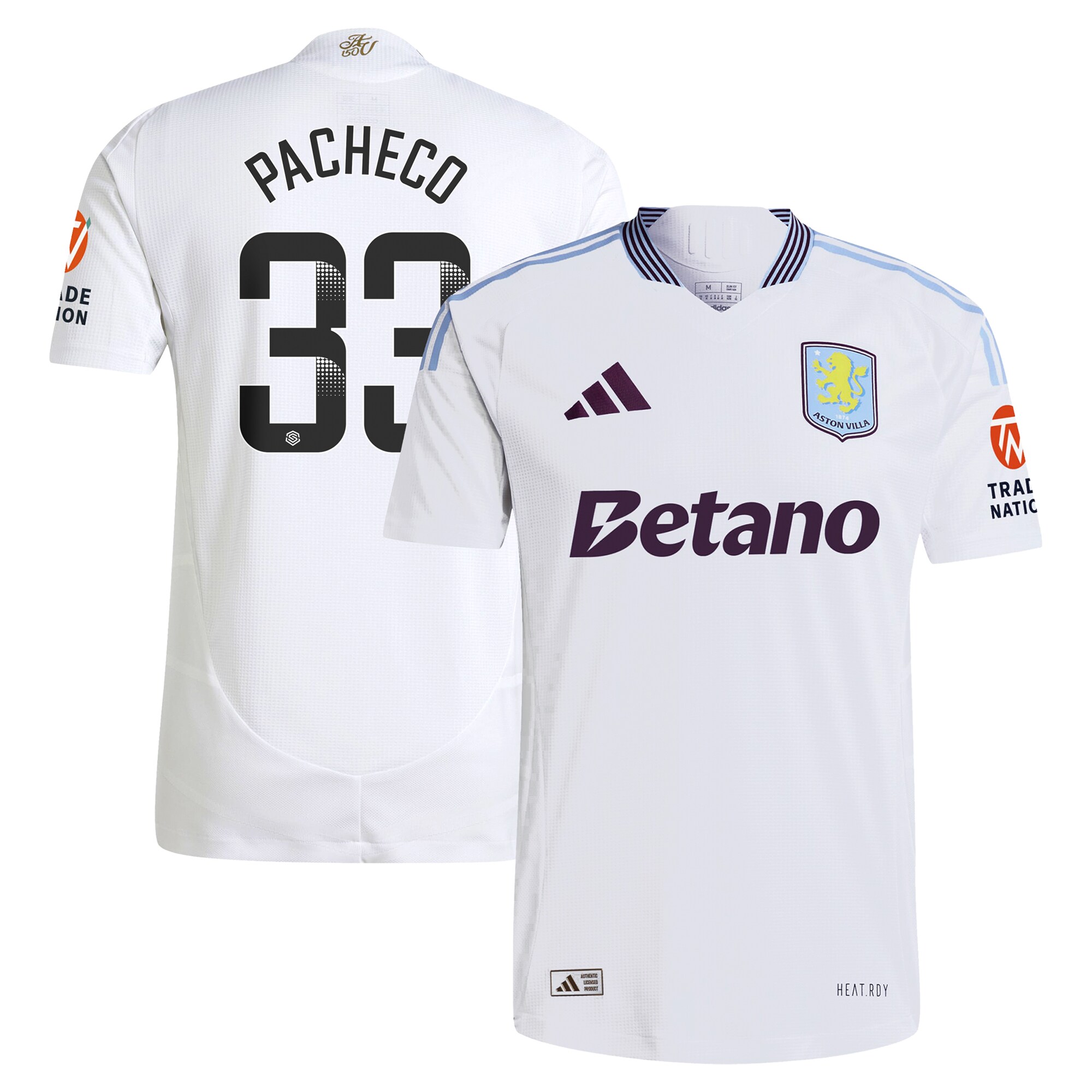 Aston Villa aston villa wsl adidas away authentic shirt 2024-25 with pacheco 33 printing Kits - Official Football Shirts & Training Gear