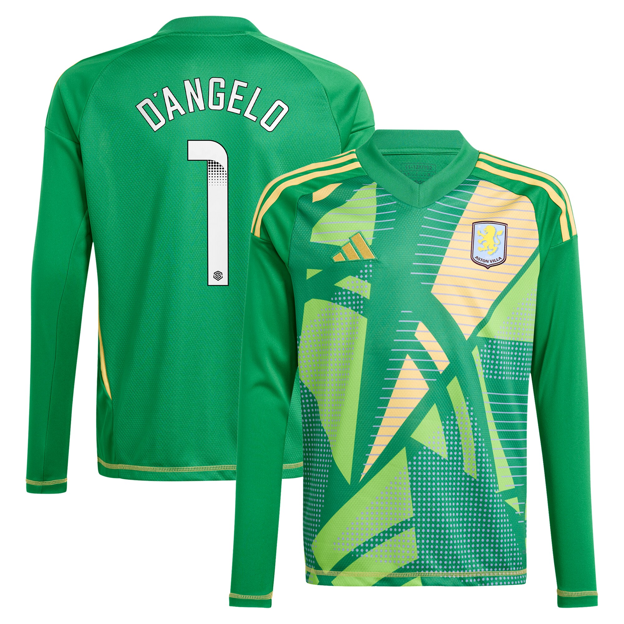 Aston Villa aston villa wsl adidas goalkeeper shirt 2024-25 – long sleeve – kids with dangelo 1 printing Kits - Official Football Shirts & Training Gear