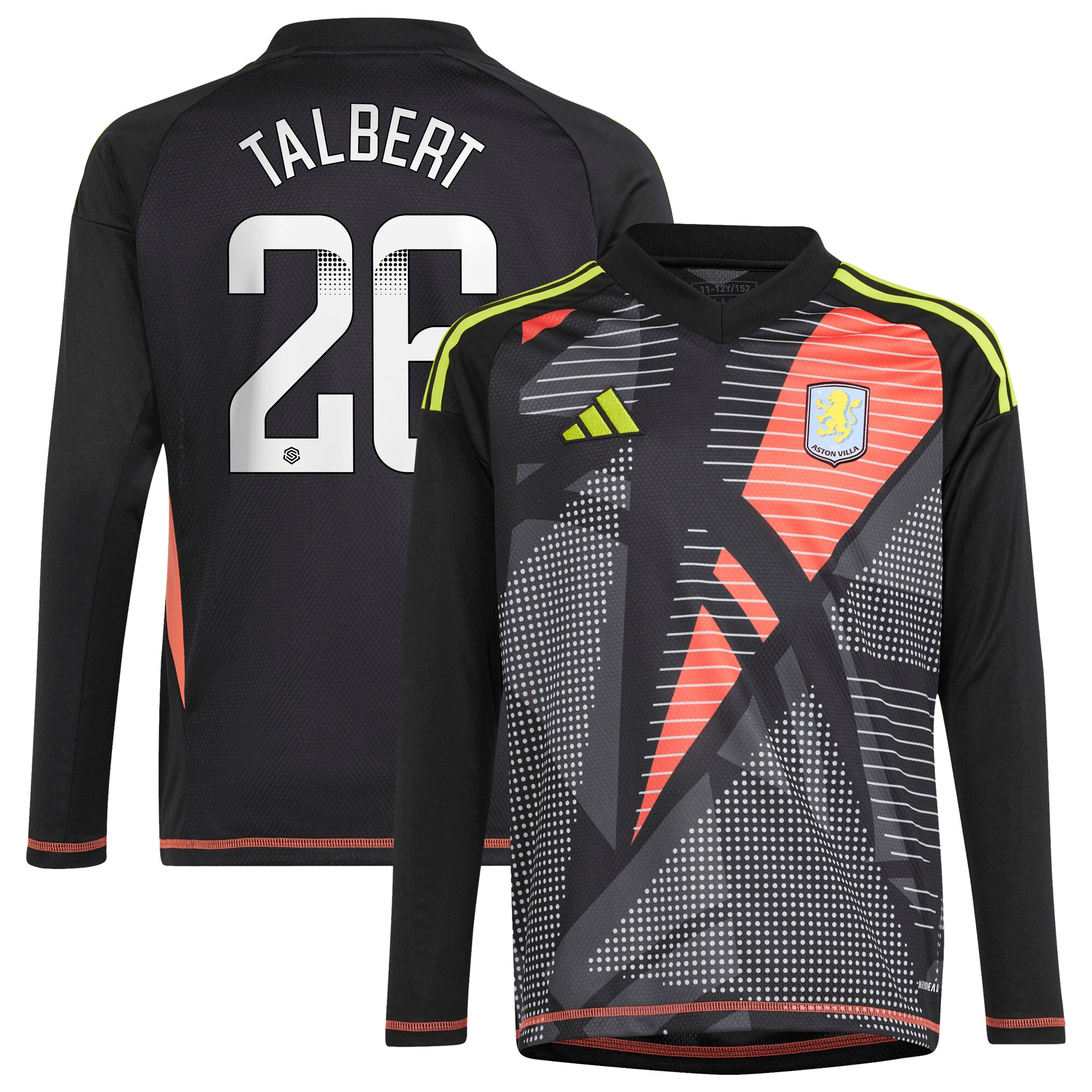 Aston Villa aston villa wsl adidas goalkeeper shirt 2024-25 – long sleeve – kids with talbert 26 printing Kits - Official Football Shirts & Training Gear