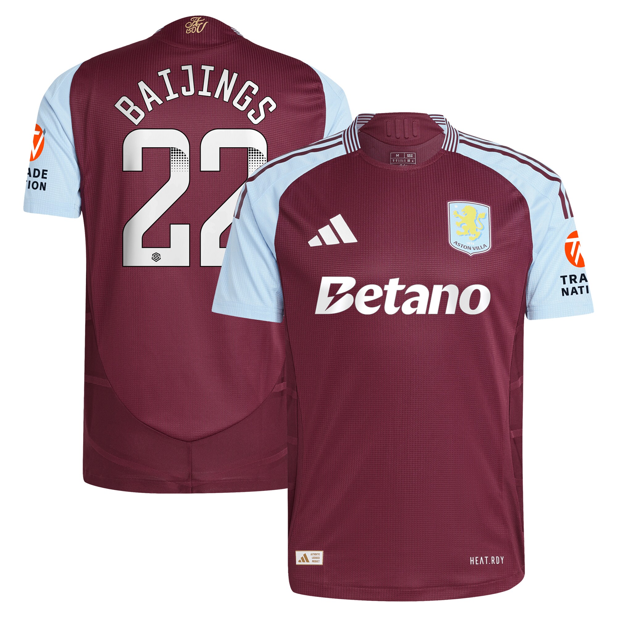 Aston Villa aston villa wsl adidas home authentic shirt 2024-25 with baijings 22 printing Kits - Official Football Shirts & Training Gear