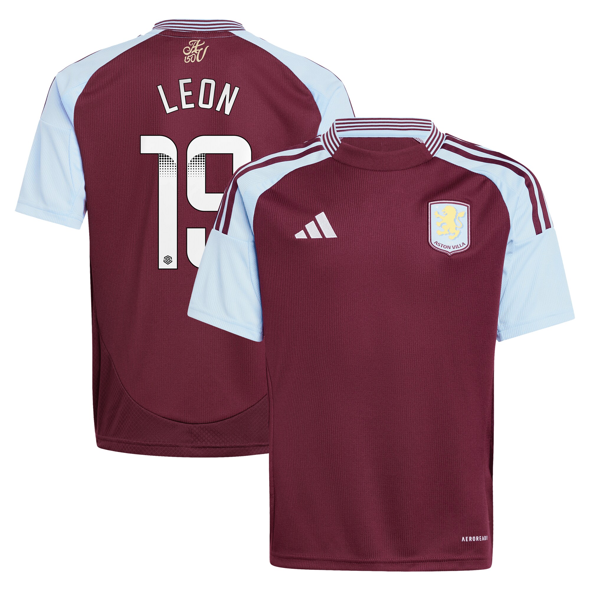 Aston Villa aston villa wsl adidas home shirt 2024-25 – kids with leon 19 printing Kits - Official Football Shirts & Training Gear