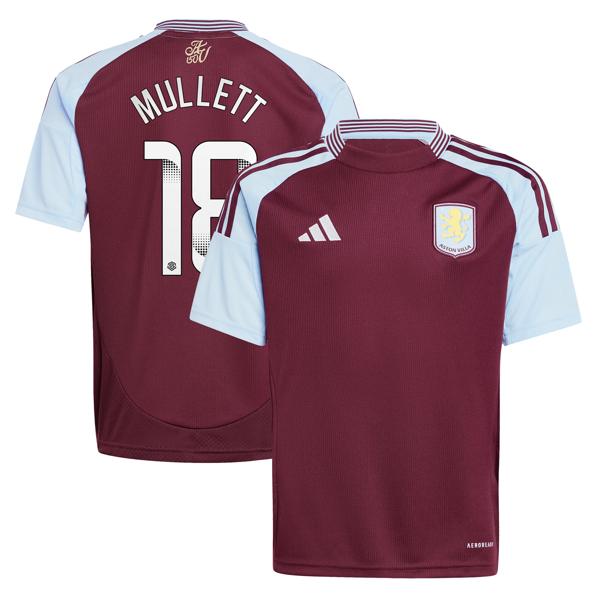 Aston Villa aston villa wsl adidas home shirt 2024-25 – kids with mullett 18 printing Kits - Official Football Shirts & Training Gear