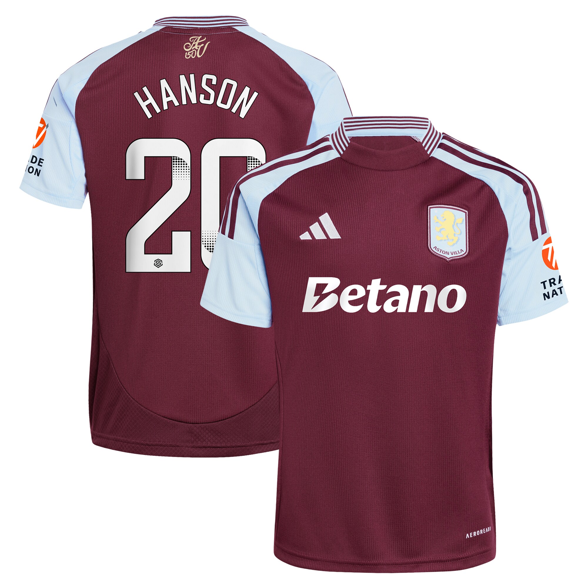 Aston Villa aston villa wsl adidas home shirt 2024-25 with hanson 20 printing Kits - Official Football Shirts & Training Gear
