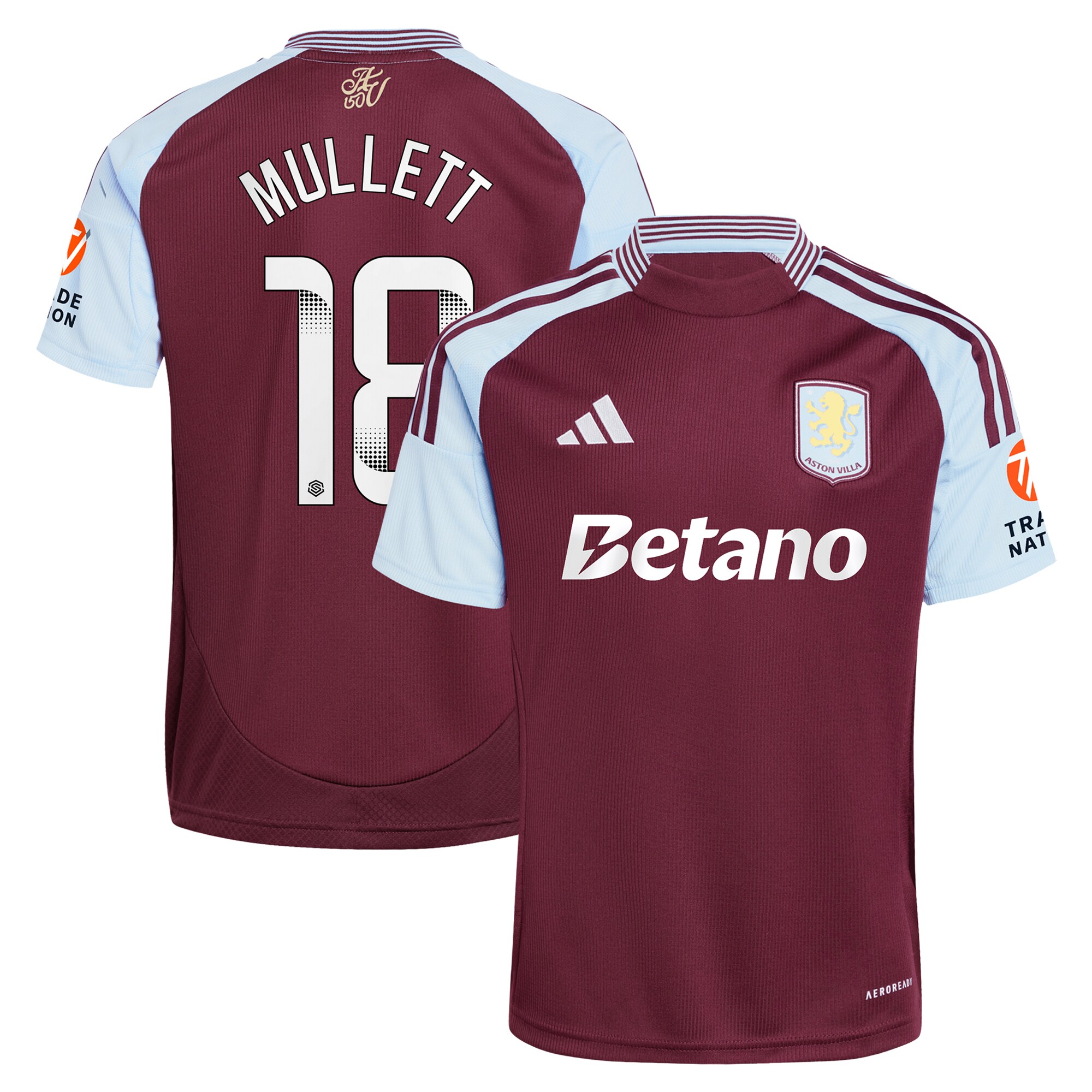 Aston Villa aston villa wsl adidas home shirt 2024-25 with mullett 18 printing Kits - Official Football Shirts & Training Gear