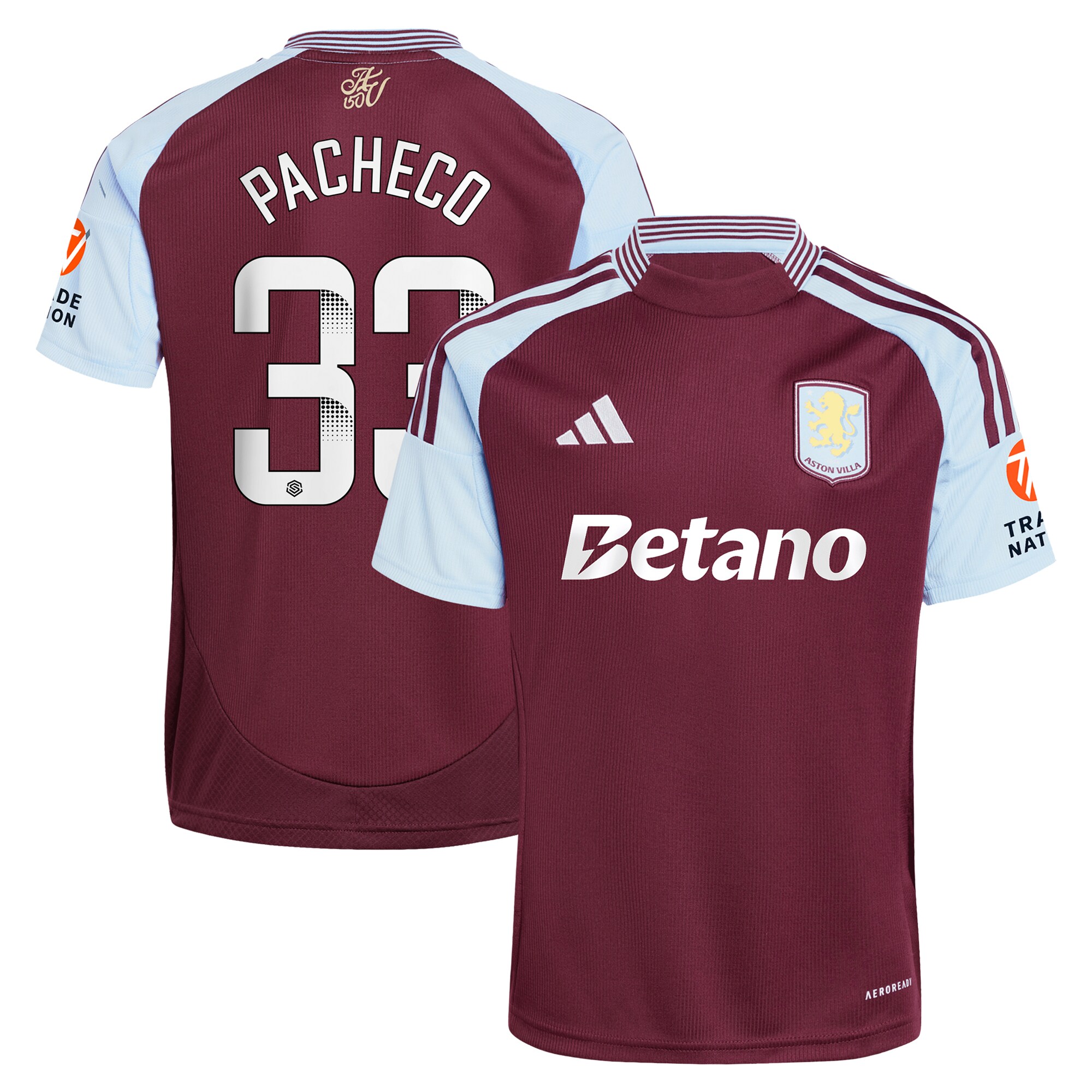 Aston Villa aston villa wsl adidas home shirt 2024-25 with pacheco 33 printing Kits - Official Football Shirts & Training Gear