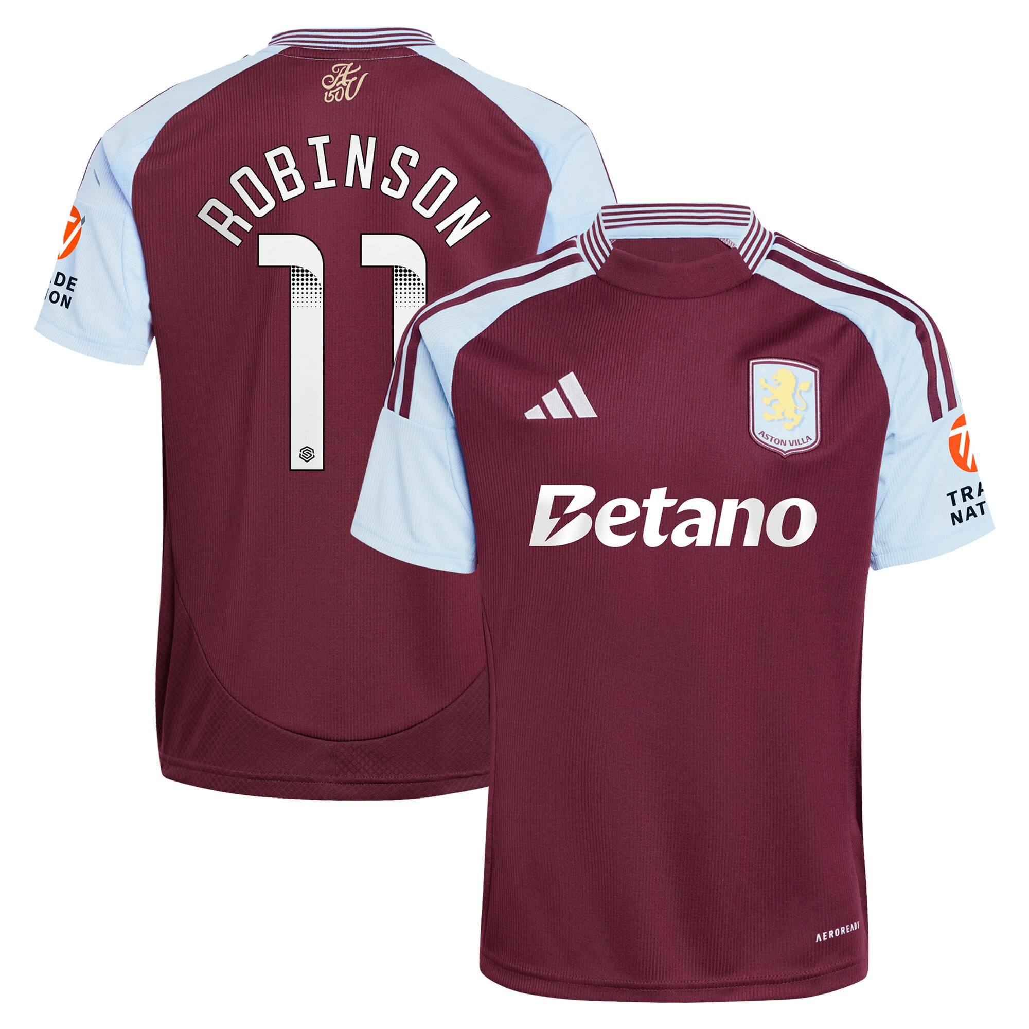 Aston Villa aston villa wsl adidas home shirt 2024-25 with robinson 11 printing Kits - Official Football Shirts & Training Gear
