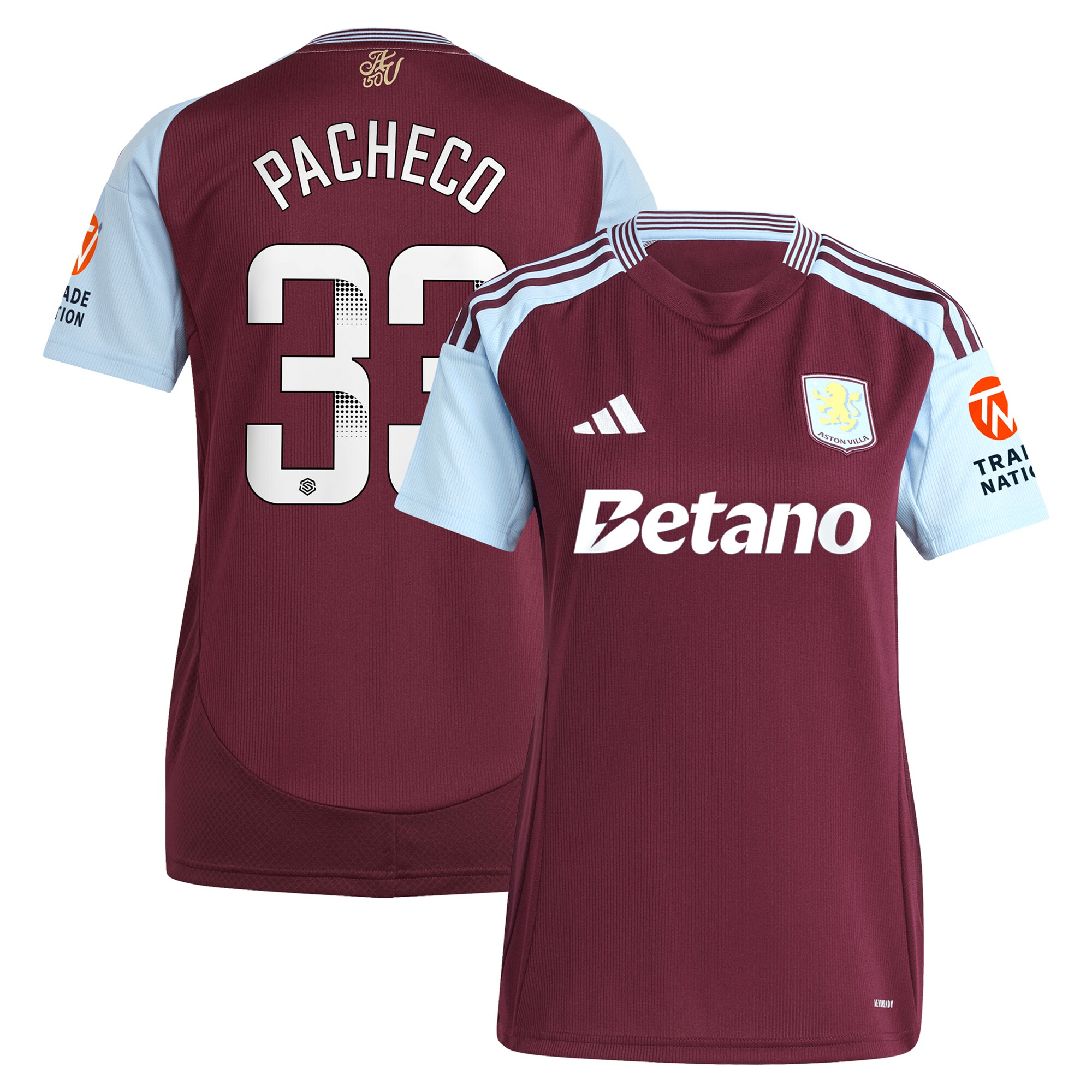 Aston Villa aston villa wsl adidas home shirt 2024-25 – womens with pacheco 33 printing Kits - Official Football Shirts & Training Gear